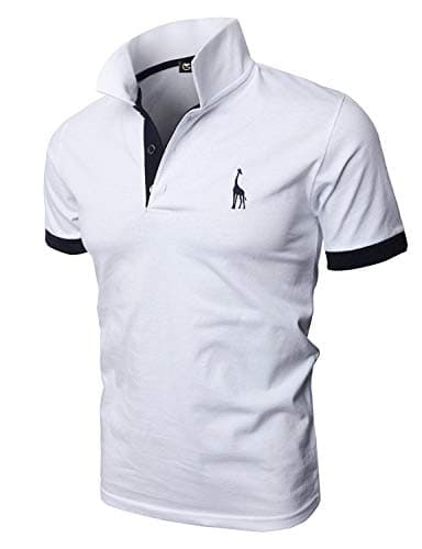 Image of GHYUGR Men's Short Sleeve Polo Shirts Giraffe Contrasting Colors Golf Tennis T-Shirt,White,XL