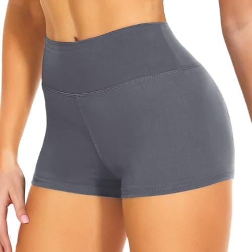 Image of JiaYouLC High Waisted Mini Pants, Women's Stretchy Anti Chafing Shorts Yoga Gym Cycling Sports Running Workout Hot Pants (UK, Alpha, XS, Regular, Regular, Grey, 2.5 Inseam)