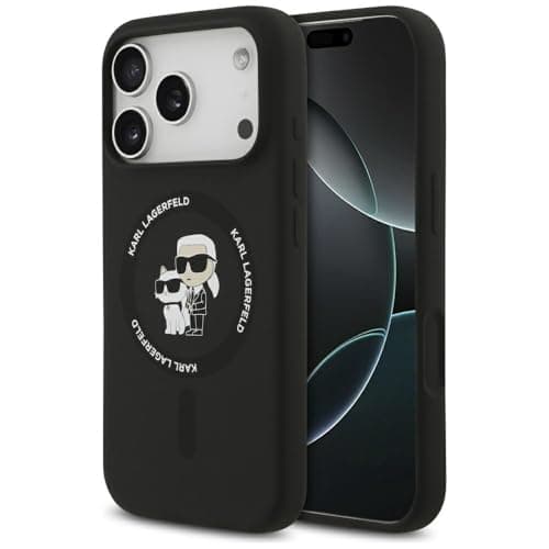 Image of CG MOBILE Karl Lagerfeld Silicone Ring "Karl & Choupette" Compatible with MagSafe Case for iPhone 17 Pro Max (Black)
