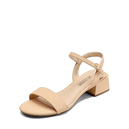 Image of DREAM PAIRS Women's Ladies Low Heels Flat Sandals for Women Block Chunky Heel Sandals Holiday Party Wedding Dress SDHS2301W-1,Size 8,Nude-Nubuck,SDHS2301W-1