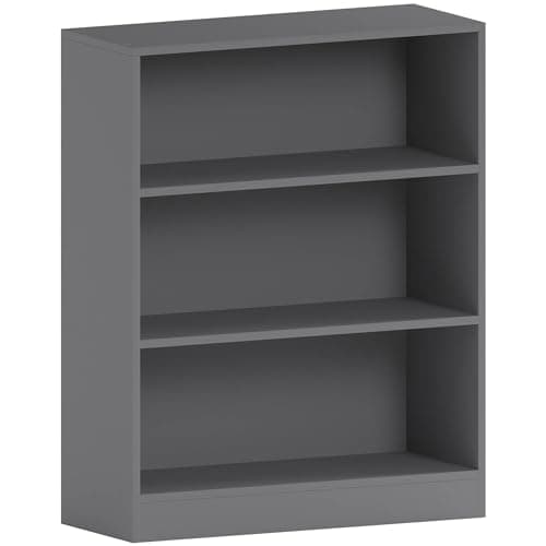 Image of Vida Designs Cambridge 3 Tier Low Bookcase, Grey Wooden Shelving Display Storage Unit Office Living Room Furniture