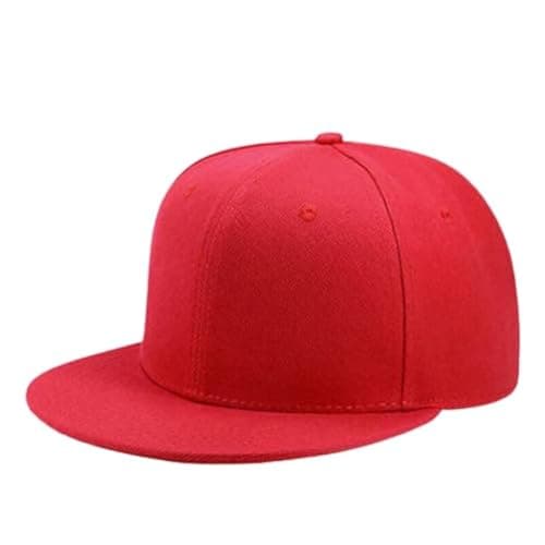 Image of Boolavard Flat Bill Visor Classic Snapback Hat Blank Adjustable Brim High Top End Trendy Color Style Plain Tone Baseball Cap (Red)