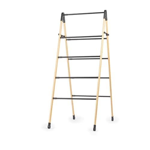 Image of Beldray 4 Tier Extendable Clothes Airer – Foldable Ladder Design, Strong Bamboo Frame, Sturdy Steel Bars, Max Load 10kg, Lightweight, Compact Storage, Expands Horizontally From 3.4 m To 6.1 m