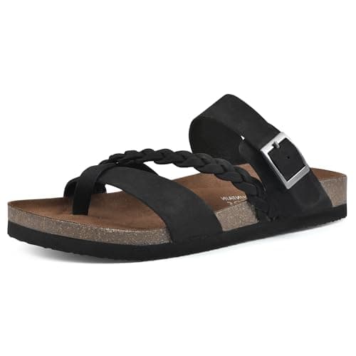 Image of WHITE MOUNTAIN Women's Hazy Flat Sandal, Black/Nubuck, 8 UK