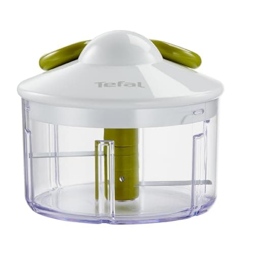 Image of TEFAL Manual Food Chopper | 5-Second Chopper 500 ml | Quick and Easy to Use | Stainless Steel Blades | Secure | Versatile Results | White/Dark Citronnelle | 2 Years Warranty | K1330404