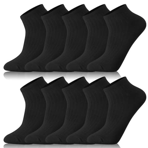Image of Zuimei 10 Pairs Mens Trainer Socks No Show Ankle Socks Invisible Low Cut Cotton Sock Breathable Summer Sports Running Sock for Men, Size 6-10(Black)