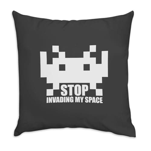 Image of Fabulous Black Velvet Cushion Cover – Stop Invading My Space Parody Video Games Retro Gaming Arcade – 40 x 40 cm Velvet Feel