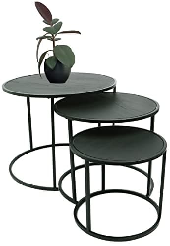 Image of DIVCHI Nest of Tables Set of 3 Round – Modern Nesting Coffee Tables with Wood Look Top & Black Metal Base, Space Saving Side Tables for Living Room, Bedroom & Balcony (Black)