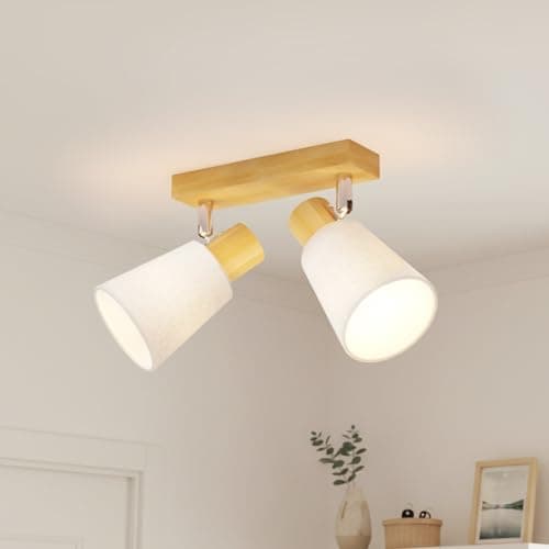 Image of LVWIT Wall Lights,2 Way Ceiling Lights Fitting,Bedroom Ceiling Spotlights Lamp with E14,Adjustable Wooden Bar Spotlight Ceiling Lights,Living Room Lounge Light Ceilings Fittings for Hall (NO Bulbs)