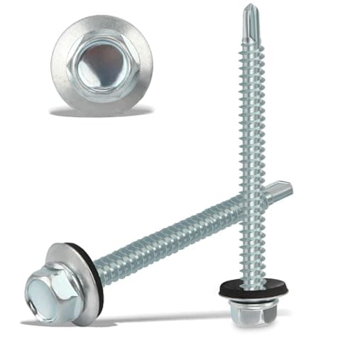 Image of 130PCS Roofing Screws with Rubber Washers 4.8x55mm Hex Head Self Tapping Screws Tech Screw for Metal Zinc Plated Corrugated Roofing Cladding Steel Screw for Tin Roof