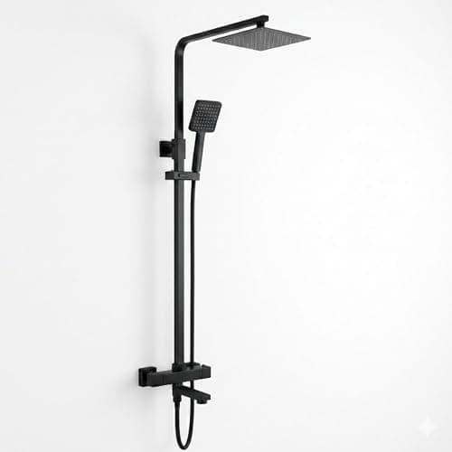 Image of ARKO Thermostatic Mixer Shower with Bath Filler Tap, Rainfall & Handheld Shower Set, Thermostatic Bath & Shower System (Black)