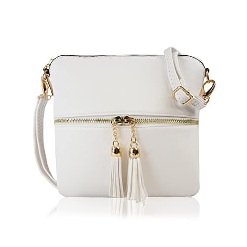 Image of Woodland Leathers Crossbody Bag for Women, Designer Faux Leather Small Shoulder Bag With Adjustable Strap, Ladies Multiple Compartments Messenger Bag (White)