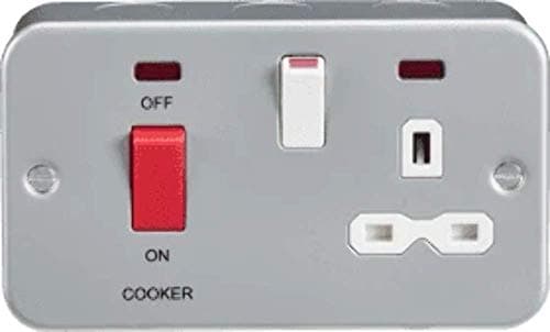 Image of Knightsbridge MR8333N Metal Clad 2G 45A DP Cooker Switch and 13A Switched Socket with Neons, Grey