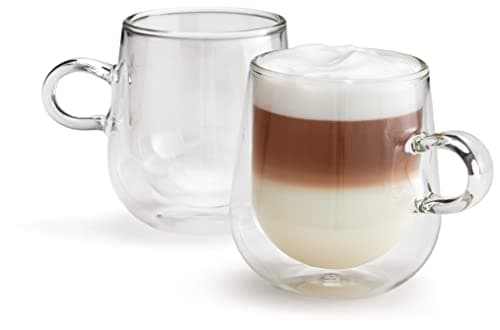 Image of Judge Duo Latte Set of 2 Double Walled Glass Coffee Cups with Handle, Hollow Vacuum Sealed, Heat Resistant, 325ml Latte Cup