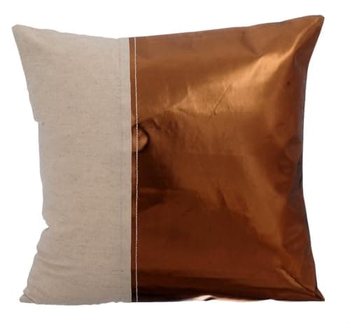 Image of The HomeCentric Decorative Copper Cushion Cover 45x45 cm (18x18 inch), Metallic Leather Cotton Linen CushionCase, Faux Leather Square Throw Pillow Cover for Sofa Chair Living Room - Better Half Copper