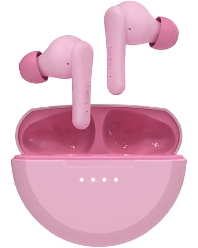 Image of Belkin SoundForm Nano 2 Bluetooth Earbuds for Kids with Built-in Microphone, 28H Battery Life, Safe 85dB Volume, IPX5 Water Resistance - Kids Bluetooth Earbuds for iPhone, iPad, Galaxy, & More - Pink