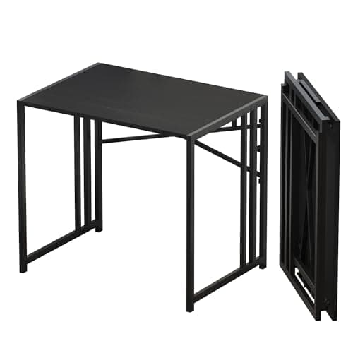 Image of Lutown-Teen Small Folding Computer Desk 83 cm, Writing Gaming Computer Desk for Small Spaces, No Assembly Required Office Desk, Black