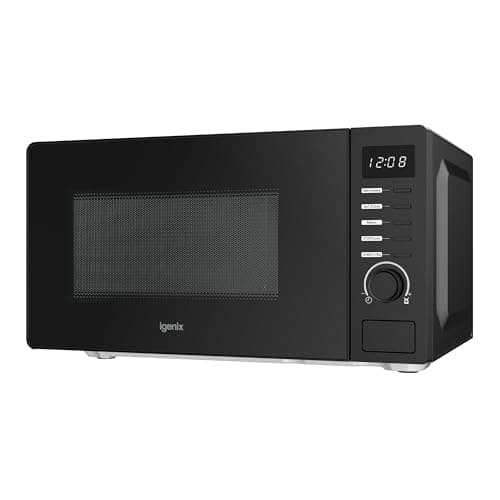 Image of Igenix 20L 700W Black Digital Microwave – 8 Auto Cook Programmes, 5 Power Levels, Defrost Setting, 60-Min Timer, Push Button Door, 245mm Turntable – IGMS02070B