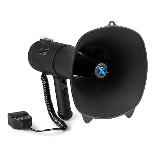 Image of VONYX MEG090 Portable 90W Megaphone Loudhailer with Bluetooth, Handheld Microphone, MP3/USB/SD/Aux, Record Function, Siren Alert, Black Bullhorn for Outdoor Events, Public Address & Emergencies