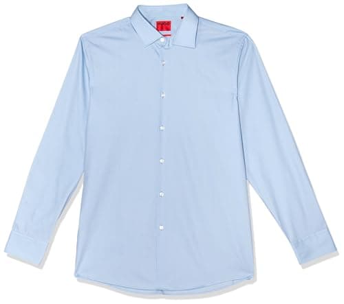 Image of HUGO Men's Classic Popelin Button Down Dress Shirt, Light Blue, 17.5L US