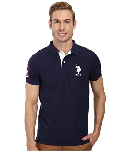 Image of U.S. Polo Assn. Men's Short-Sleeve Polo Shirt with Applique, Classic Navy/White, XL