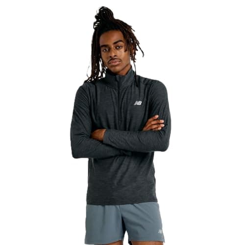 Image of New Balance Men's Space Dye 1/4 Zip Sweatshirt, Black Heather, L
