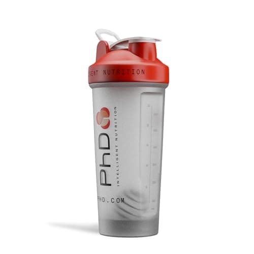 Image of PhD Nutrition Mixball Shaker, Shaker for Protein Shakes, Wire Mixball Whisk, Red Non-Drip Screw Lid, Transparent Colour, 600 ml
