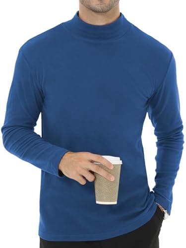 Image of Tyhengta Fleece Long Sleeve Tops Men Mock Turtleneck Pullover Tops Winter Thermal T-Shirt Warm Undershirts Dark Blue, XL