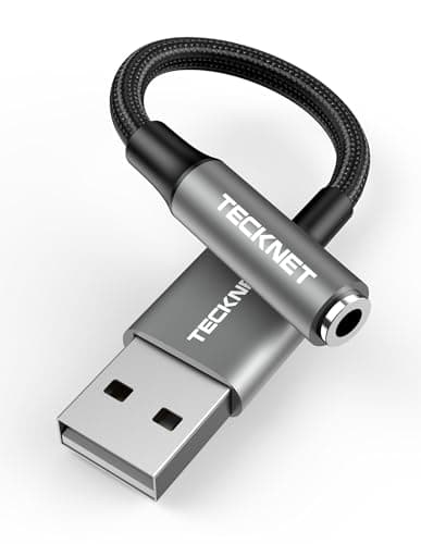 Image of TECKNET USB to 3.5mm Jack Audio Adapter, USB Sound Card, External Stereo Sound Adapter Aluminum with 3.5mm Speaker/Headphone and Microphone Jacks For Windows and Mac PC Laptop Desktops and more,Grey