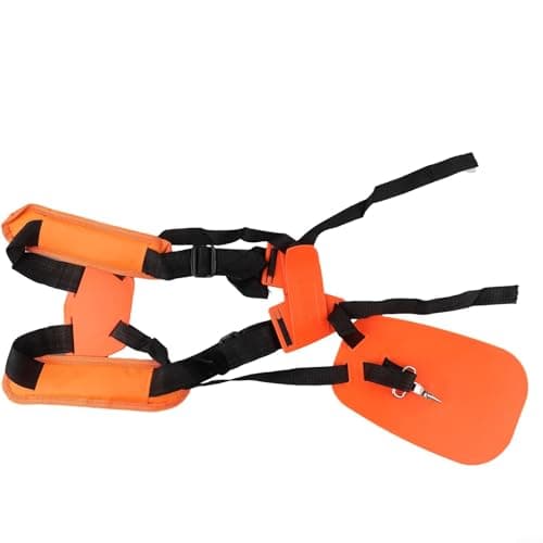 Image of Durashmall Double Shoulder Harness Strap for Grass Trimmer Brush, Adjustable Padded Nylon Support Belt for and Most Petrol Electric Models, Orange