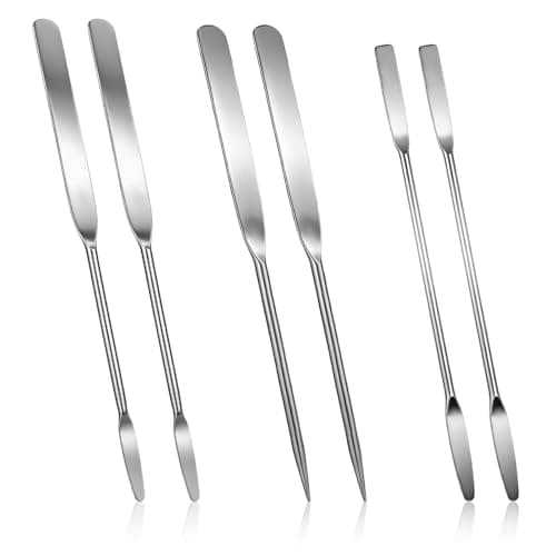 Image of TIESOME 6 Pcs Metal Makeup Spatula, Stainless Steel Cosmetic Spatulas Kit, Double Ended Face Mask & Foundation Applicators, Small Micro Spatulas for Mixing Creams, Serums and Makeup