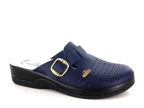 Image of EASYWALK 800 Leather Slip-on Womens Ladies Mule Clogs Slippers Shoes, Blue, EU 37, UK 4