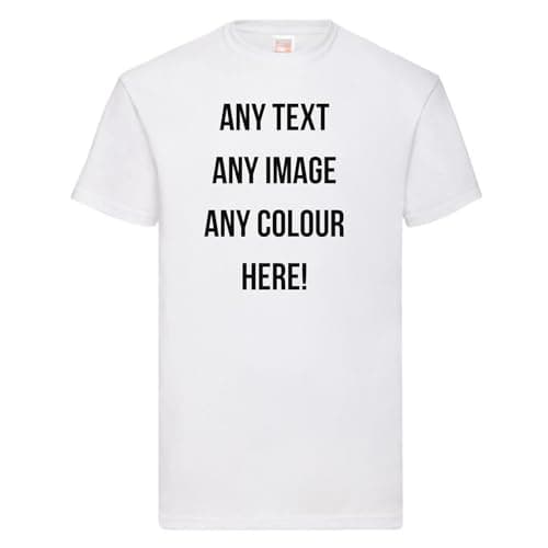 Image of Style It Up Personalised Adults Unisex Printed Cotton T-Shirt Mens Womens Any Text Any Photo (White, 5XL)