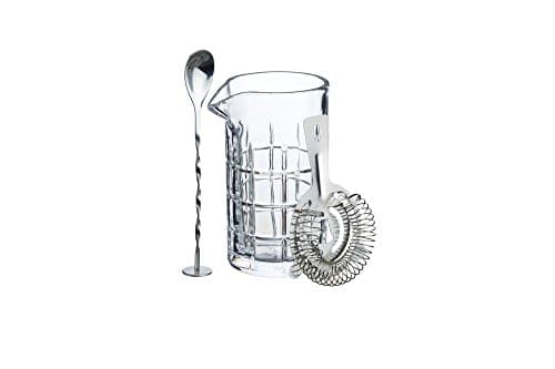 Image of BarCraft BCMIXER KitchenCraft Cut-Glass Cocktail Mixing Glass with Stirring Spoon and Strainer, Includes Recipe Booklet and Gift Box, 3 Piece Set, 9.5 x 11 x 16.5 cm