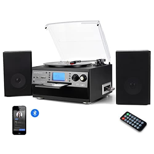 Image of DIGITNOW! Bluetooth Viny Record Player, Turntable for CD, Cassette, AM/FM Radio and Aux in, USB port and SD Encoding, Remote Control, with Standalone Stereo Speakers
