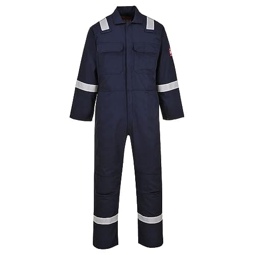 Image of Portwest BIZ5 Bizweld FR Men's Coverall Flame Resistant Welding Overall Safety Gear 100% Cotton Reflective Tape Knee Pad Pockets Molten Metal Splash Protection, Navy, 3XL