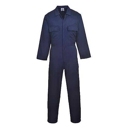 Image of Portwest S999 Classic Collection Protective Polycotton Work Coverall Men's Boiler Suit Work Overalls Workwear Unisex Six Pockets Elasticated Waist 40+ UPF, Tall, Navy, S