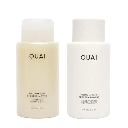 Image of OUAI Medium Shampoo + Conditioner Set - Nourishes with Babassu and Coconut Oils, Strengthens with Keratin & Adds Shine with Kumquat Extract - Free of Parabens, Sulfates & Phthalates - 300 ml Each