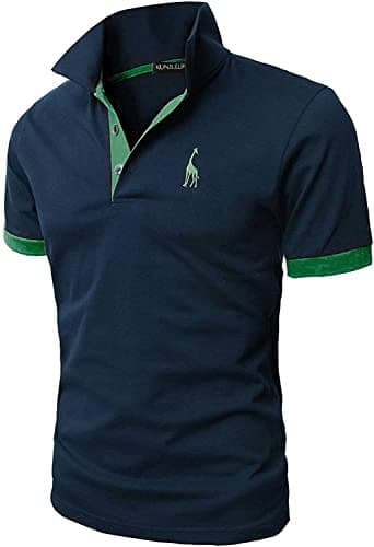 Image of KUNJLELP Men's Regular-Fit Cotton Pique Polo Shirt Short Sleeve Golf Polos,Blue 04,XXXL