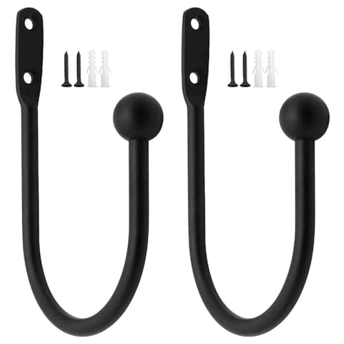 Image of DXLing 2 Pieces Metal Curtain Holdback Decorative Curtain Drapery Holdbacks Arms Wall Mounted Curtain Tie Backs Drapery Holdbacks Hooks with Screws for Fixed Curtain and Hanging Clothes (Black)