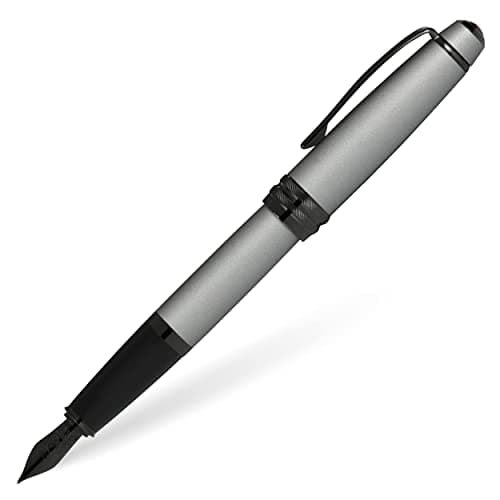 Image of CROSS Bailey Matte Grey Lacquer Fountain Pen with Polished Black PVD Attributes Extra Fine Nib