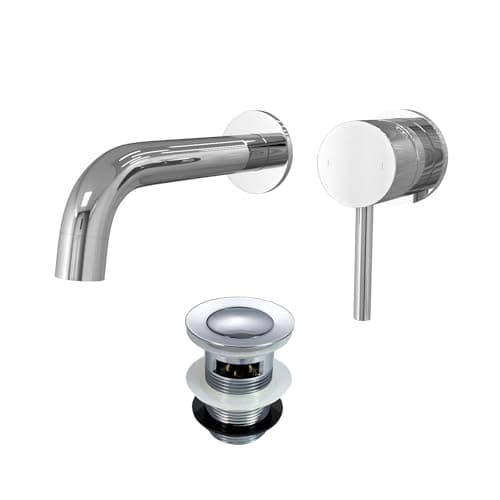 Image of Nes Home Chrome Wall Mounted Spout Curved Basin Mono Mixer Tap & Waste