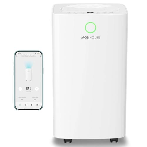 Image of MONHOUSE 12L/Day Digital Dehumidifier - Wifi Controlled App, Sleep Mode, 24 HR Timer For Office, Home, Bedroom, Basement, Garage & Kitchen - Portable Electric Mould, Damp, Condensation Remover