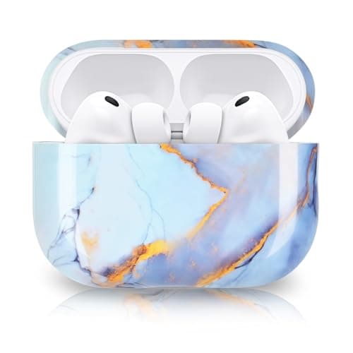 Image of Newseego Hard PC Case Compatible with AirPods Pro 3rd Generation 2025, Fashion Marble Print Pattern Design for Girls Women Full Body Shockproof Protective Cover for Apple AirPods Pro 3 Gen-Blue