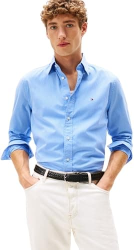 Image of Tommy Hilfiger Men’s Flex Poplin Micro Gingham Regular Fit Shirt, Blue (Sweet Blue/Check), XXL