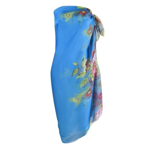 Image of Makroyl Womens Sexy Bohemian Floral Beach Cover Up Sarong Wrap Swimsuit Beachwear (A-Blue)