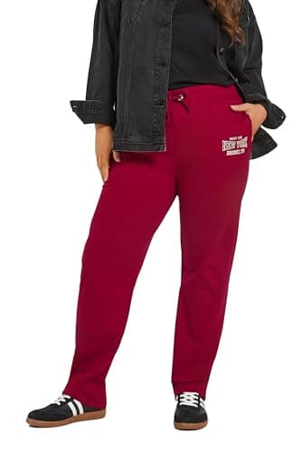 Image of Yours Curve Burgundy 'New York' Straight Leg Joggers - Women's - Plus Size Curve