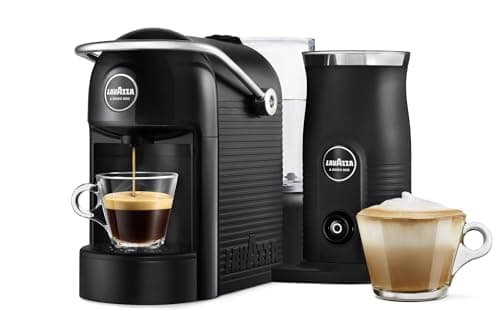 Image of Lavazza, A Modo Mio Jolie & Milk EVO Coffee Machine Made from 33% Recycled Plastic, with Integrated Milk Frother and Removable Grid, Compatible with A Modo Mio Pods, 1250 W, 220–240 V, 50–60 Hz, Black