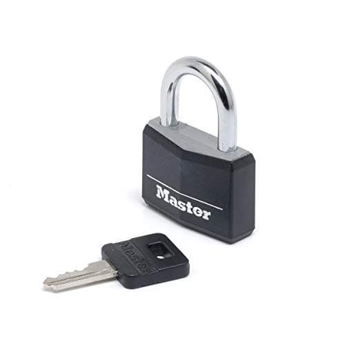 Image of Master Lock 9140EURDBLK Key Padlock in Aluminium with Vinyl Cover, Black, 4 x 5,9 x 1,3 cm
