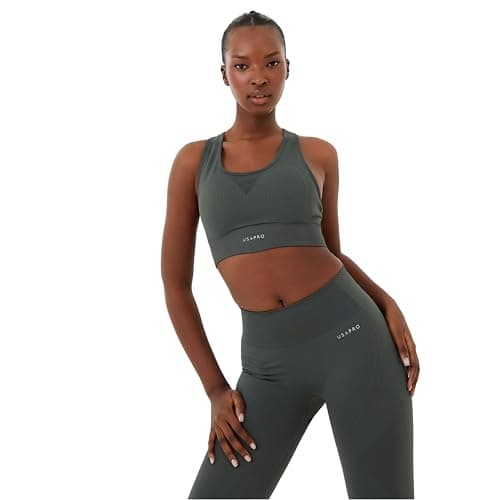 Image of USA Pro Womens Core Seamless Crop Sports Bra Khaki M